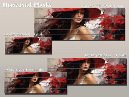 Wooden Wall Art - Abstract Woman Portrait Print on Natural Wood Planks