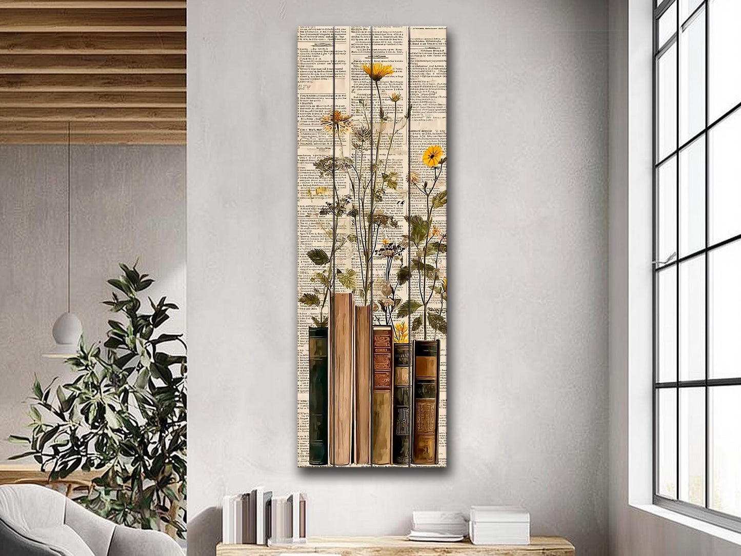 Wildflowers Wood Print – Rustic Botanical Wall Art on Natural Wood Grain