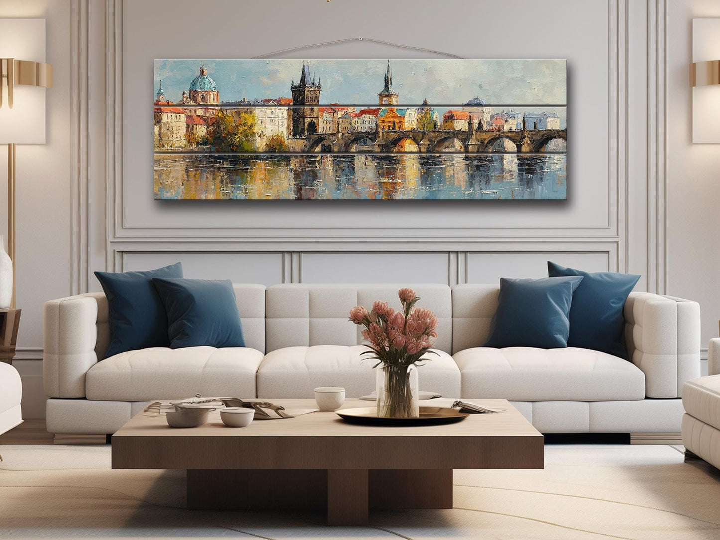 Atlanta Skyline Wood Print – Rustic Wall Art | Beige Cityscape Painting on Distressed Wood