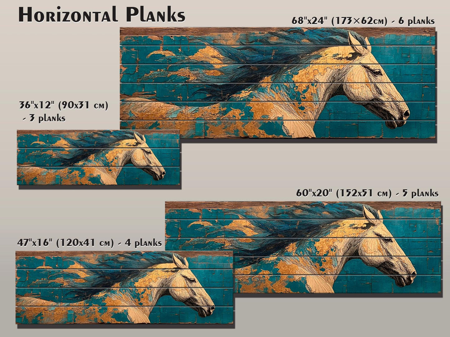 Wood Wall Art - Galloping Horse Painting | Rustic Wood Art With Natural Grain Texture