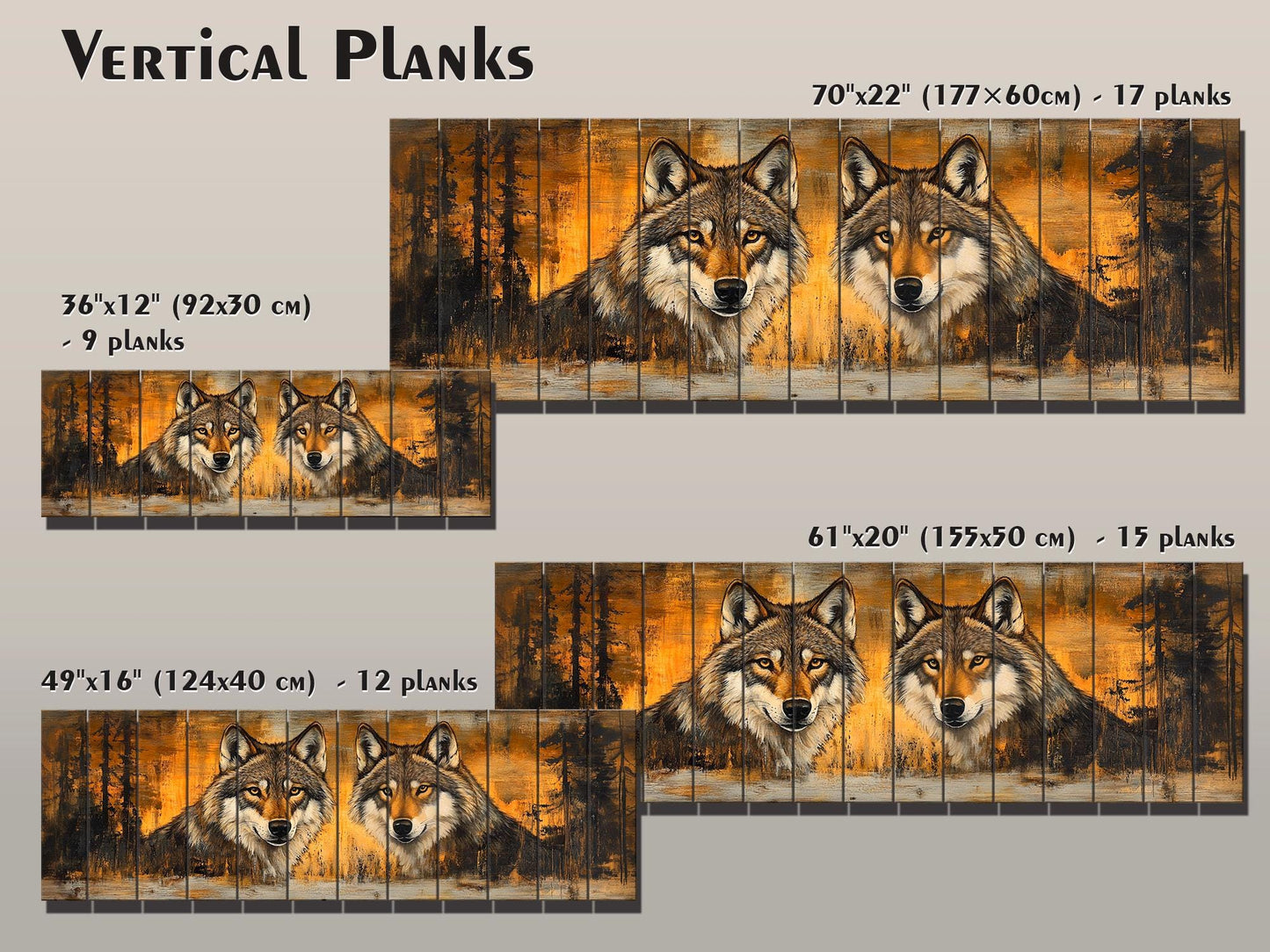 Rustic Wood Wall Art - Wolves Couple Art on Natural Wood Plank Painting