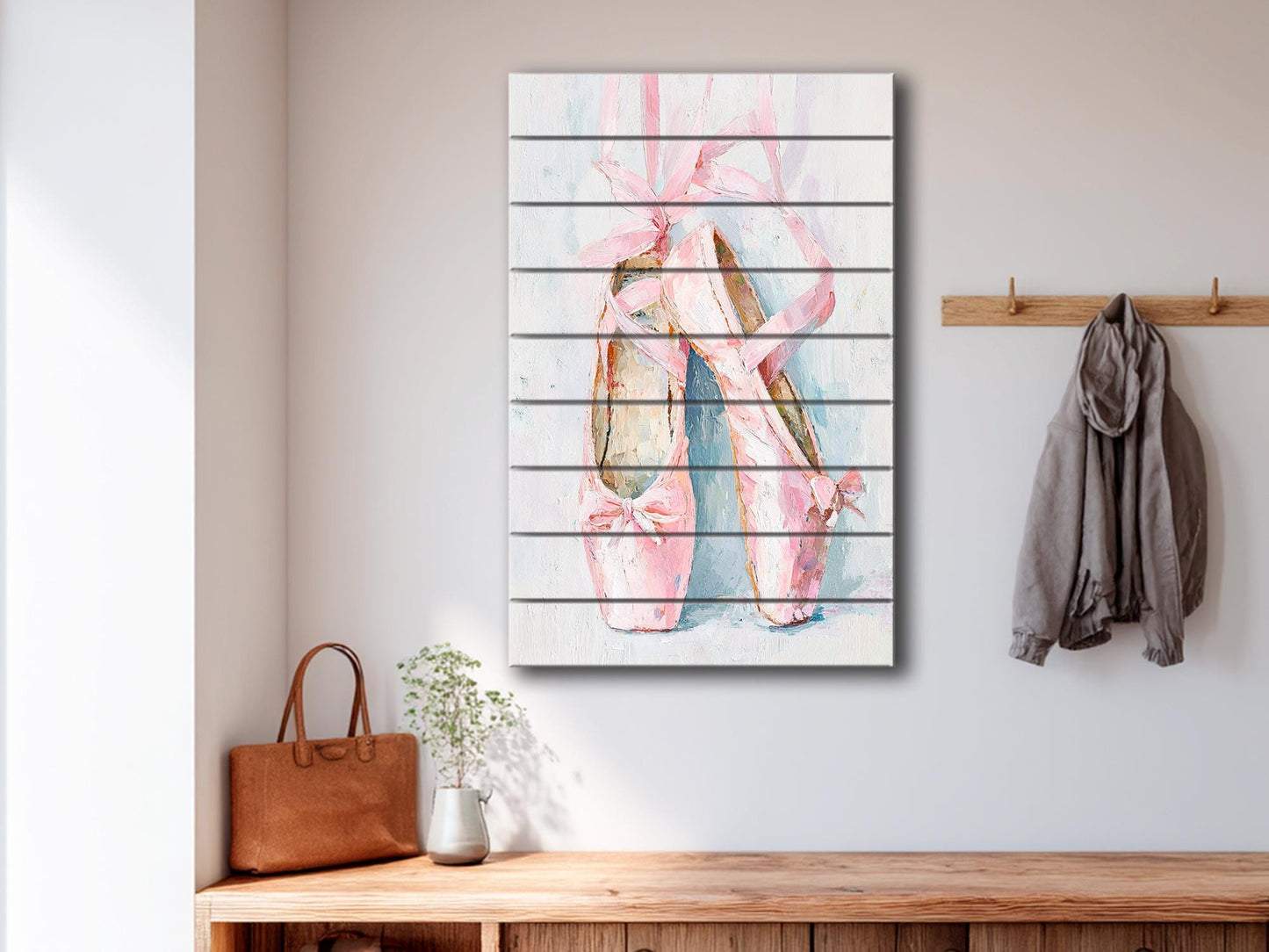 Pink Ballet Shoes Wall Art - Wooden Wall Decor | Pastel Dance Print on Wood