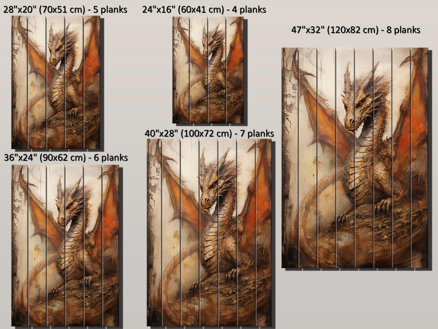 Rustic Dragon Painting – Handmade Wood Wall Art | UV Printed Natural Panel