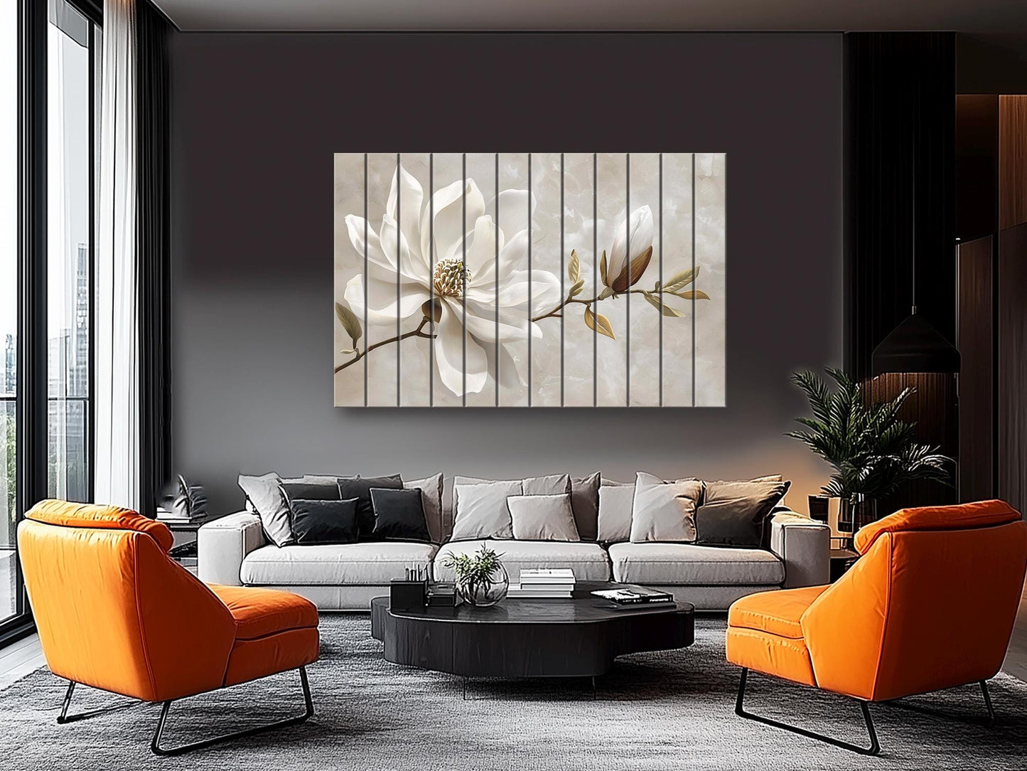 Wood Wall Art – Magnolia Flower Print | Natural Wood Decor, Modern Floral Painting