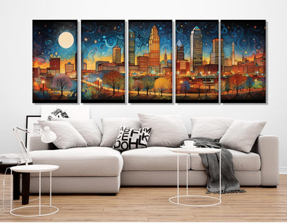Oklahoma City Canvas Print – Abstract Starry Night Painting | Framed Wall Art Ready to Hang