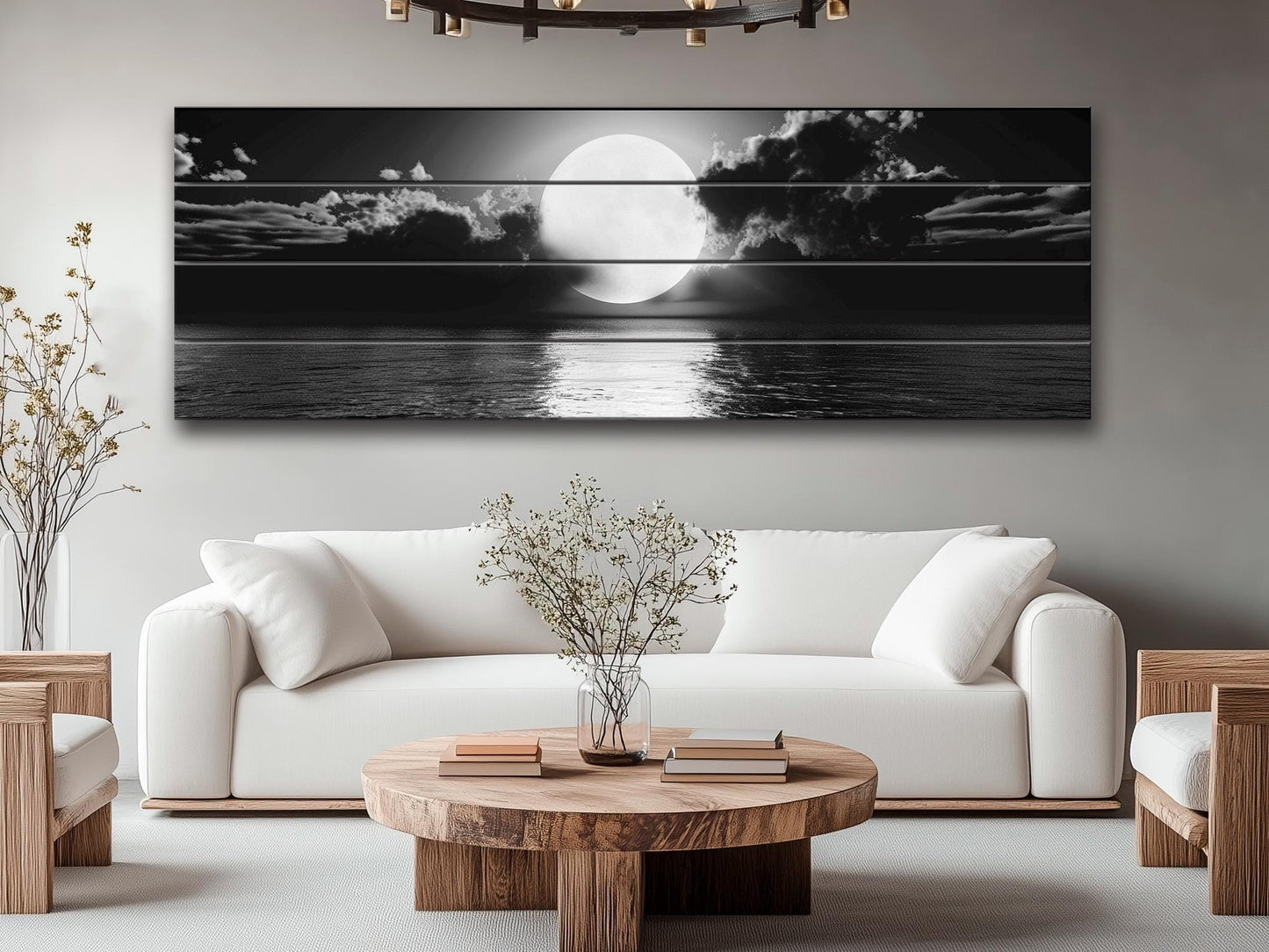 Wood Wall Art - Scenic Moon Print on Natural Wood | Large Moonlight Poster