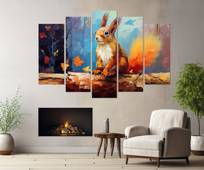 Squirrel Wall Art - Autumn Forest Abstract Animal Painting | Framed Canvas Print Ready to Hang