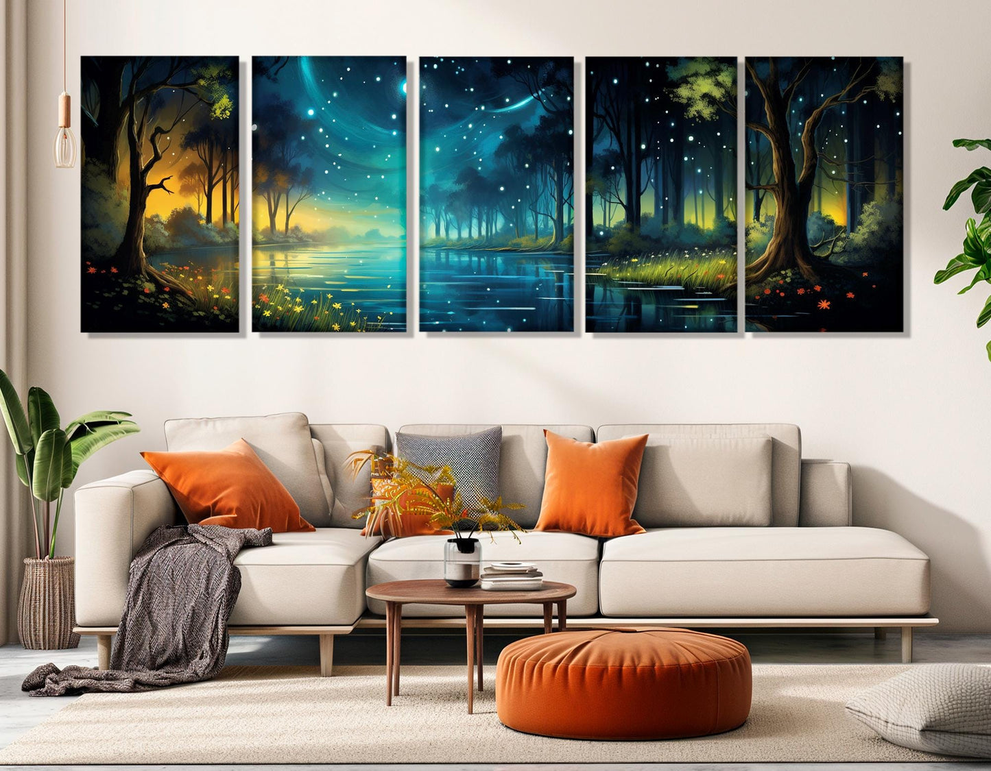 Fantasy Forest Canvas Print - Night Forest Painting With Fireflies, Ready To Hang