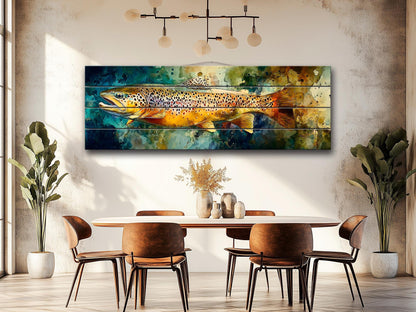 Brown Trout Wood Print - Rustic Fishing Wall Art | Handcrafted Linden Wood Artwork