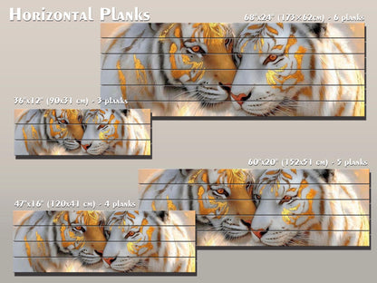 Majestic Tigers Print on Wood, Romantic Wildlife Painting, Exotic Wall Decor