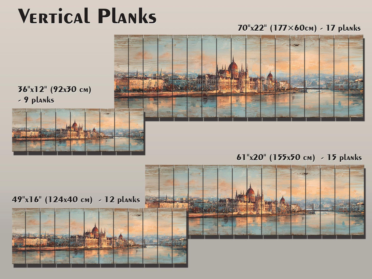 Budapest Wood Print – Rustic Wall Art With Parliament Skyline & Beige Distressed Wood