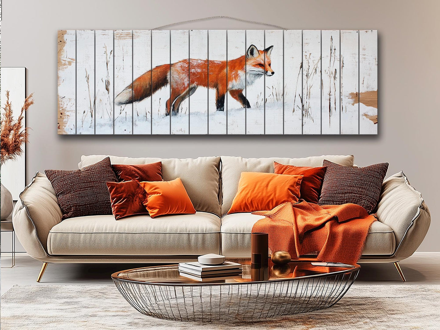 Rustic Wood Wall Art - Sly Fox in Snow Painting Printed on Wood, Hunting Wall Art, Forest Animals Print, Hunter Gift, Forest Cabin Decor