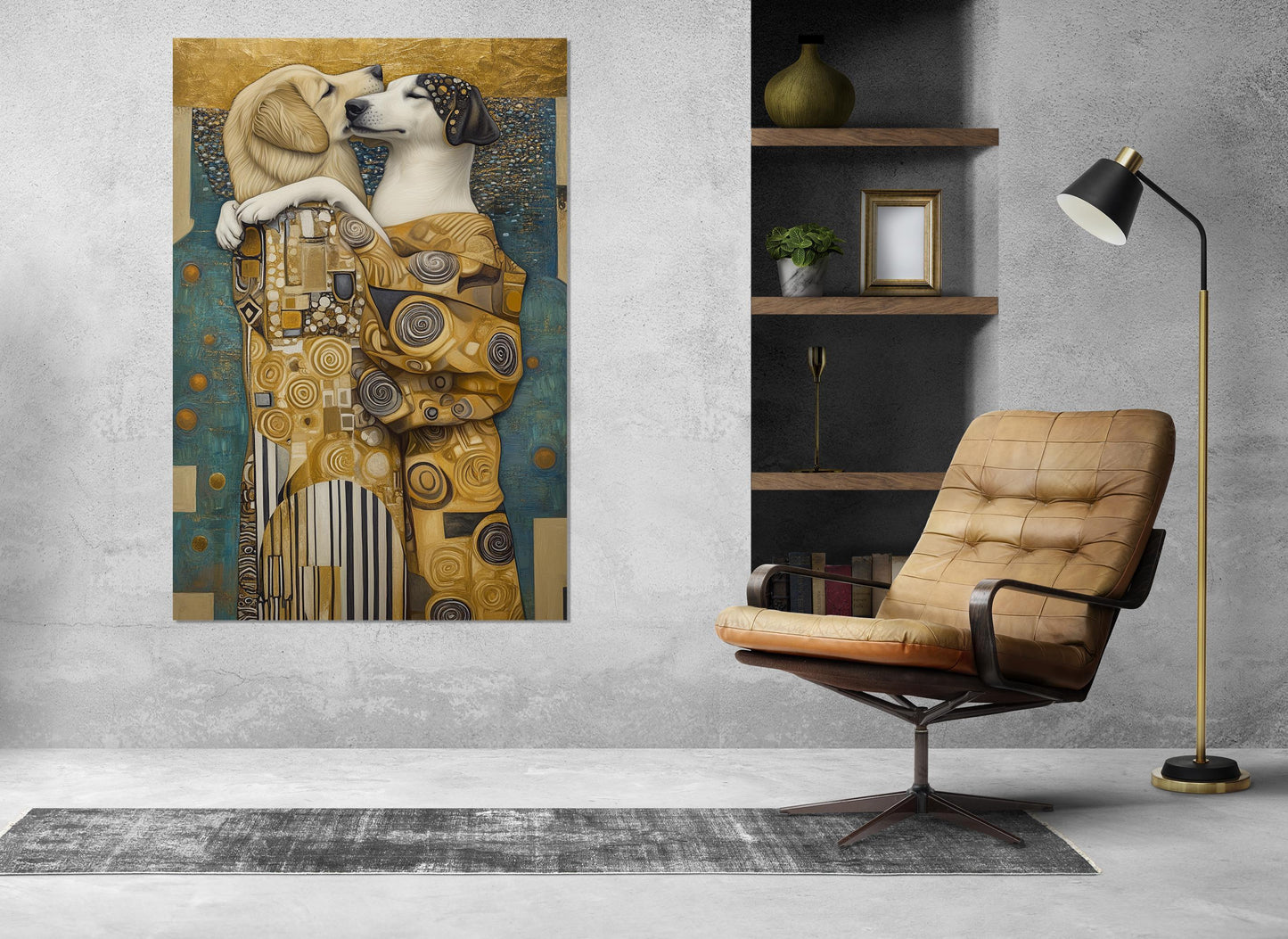 Dogs Kiss Canvas Print – Gustav Klimt Style Art | Funny Dogs Wall Art, Ready to Hang