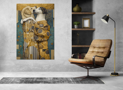 Dogs Kiss Canvas Print – Gustav Klimt Style Art | Funny Dogs Wall Art, Ready to Hang