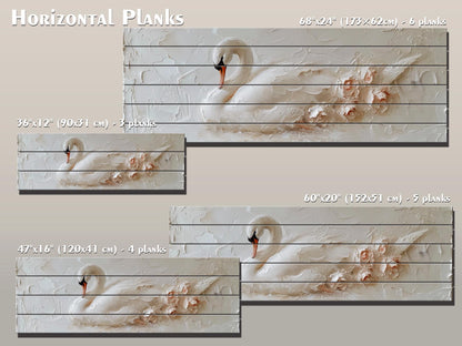 White Swan Wall Art – Natural Wood Print | Minimalist Wood Plank Art