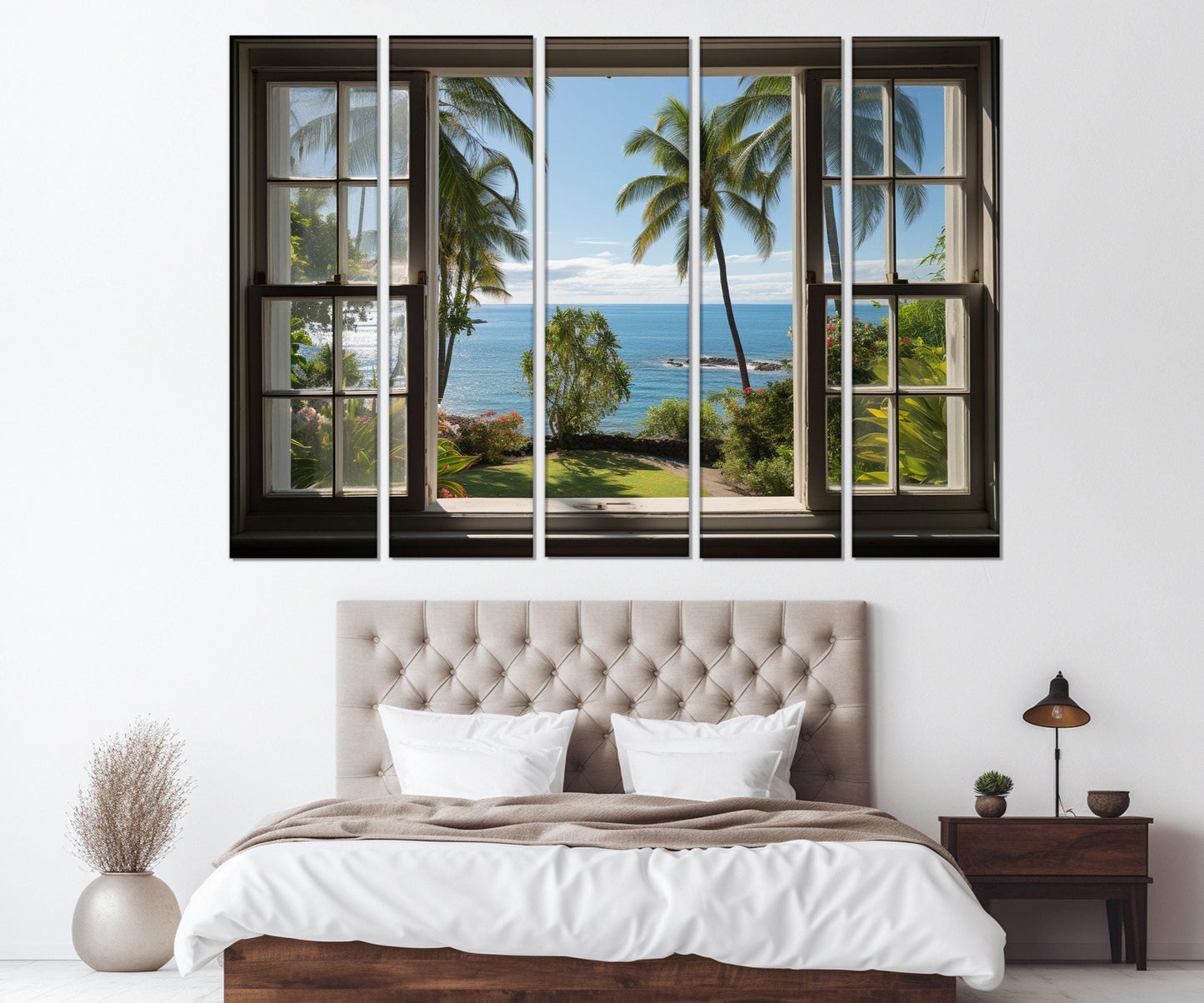 Waikiki Beach Canvas Print - Tropical Window Art | Framed Canvas Wall Art Ready to Hang