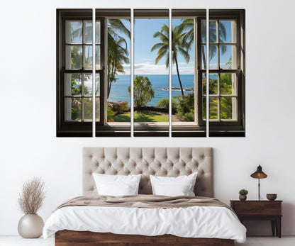 Waikiki Beach Canvas Print - Tropical Window Art | Framed Canvas Wall Art Ready to Hang