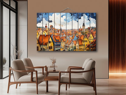 Rothenburg Wood Art | Fade Resistant Wall Art on Natural Wood Planks – Ready to Hang