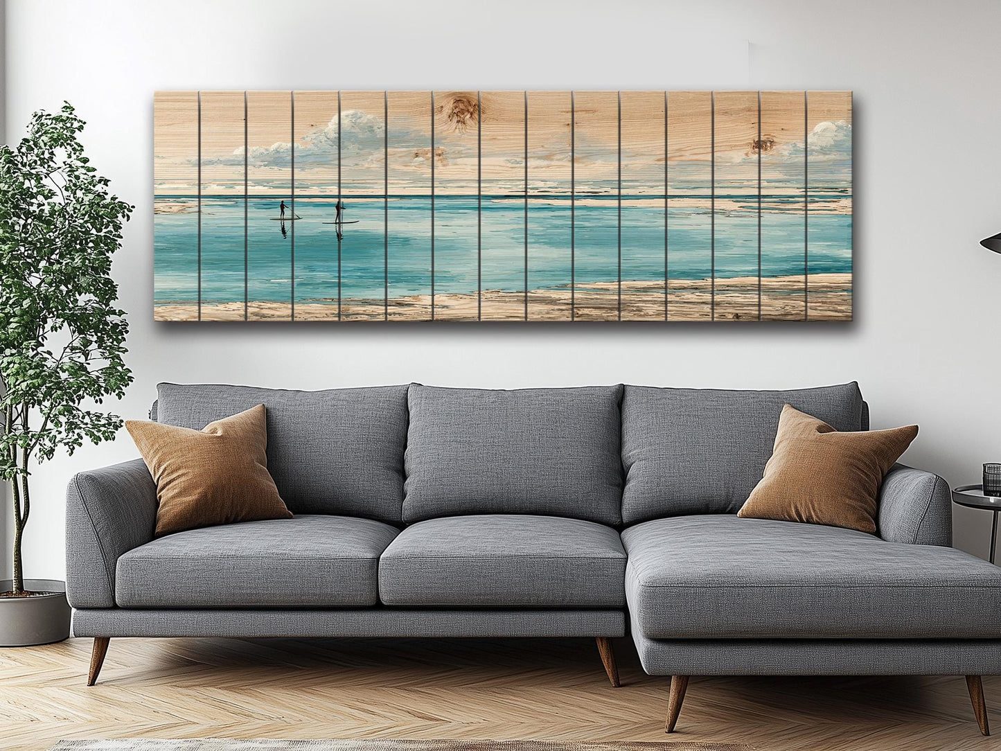 Paddle Boards Wall Art – Minimalist Coastal Wood Print for Beach House Decor