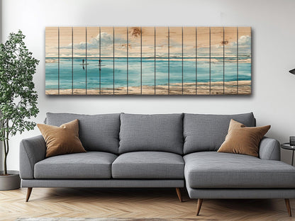 Paddle Boards Wall Art – Minimalist Coastal Wood Print for Beach House Decor