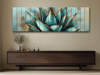 Agave Cactus Wall Art – Abstract Agave Print on Natural Wood | Rustic Boho Decor