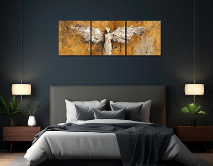 Abstract Angel Silhouette Canvas Print, Religious Wall Art, Christian Bedroom Wall Decor, Framed and Ready to Hang