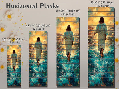 Wood Wall Art – Jesus Walking on Water Print on Natural Wood – Christian Rustic Print – Religious Wall Art, Biblical Wall Decor