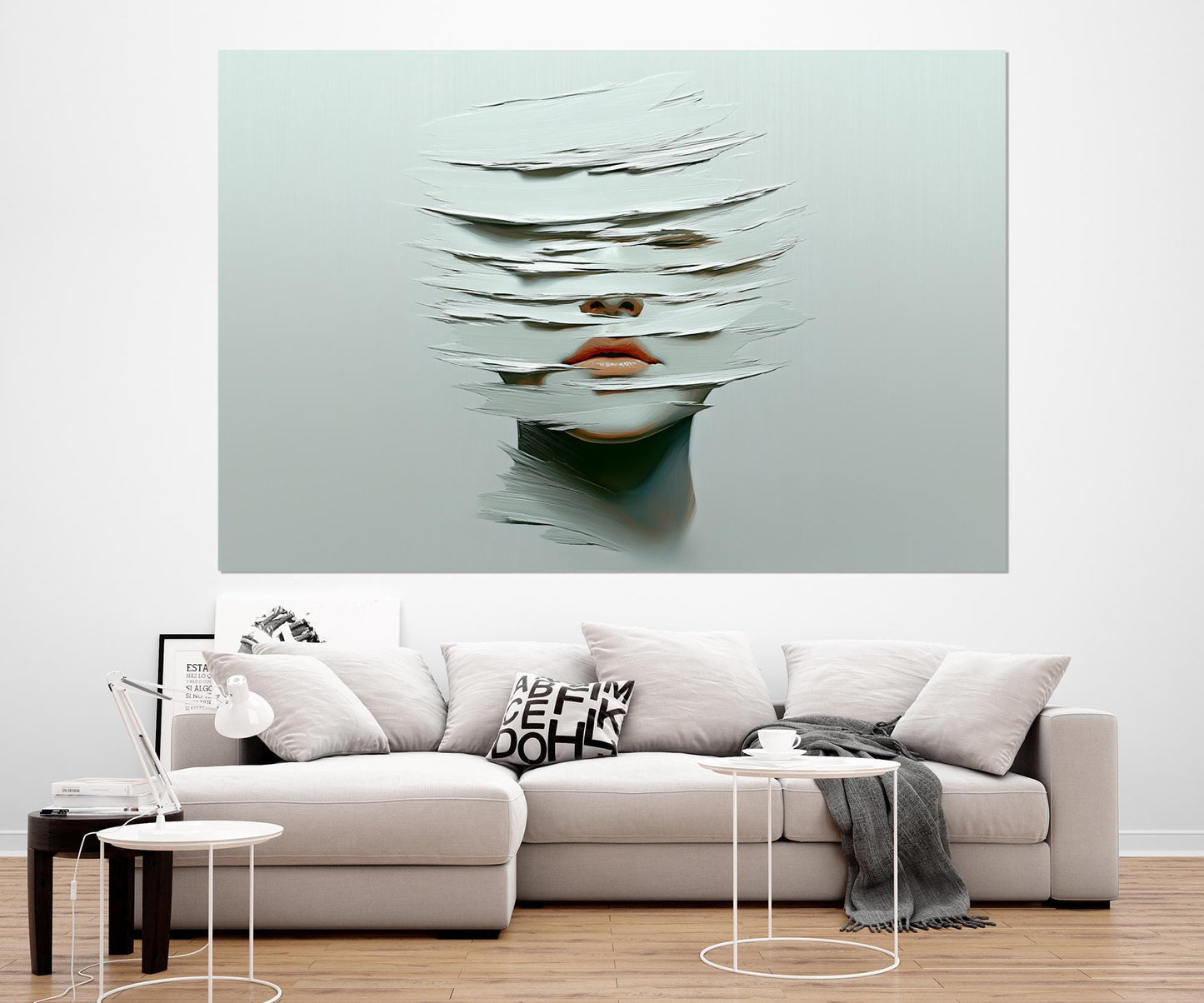 Expressionist Canvas Print – Woman Face Painting on Ocean Waves, Ready to Hang