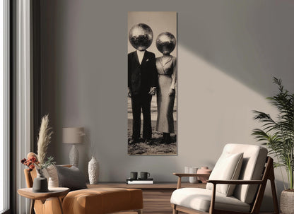 Vintage Disco Ball Canvas – Black and White Surreal Wall Art | Framed Ready to Hang