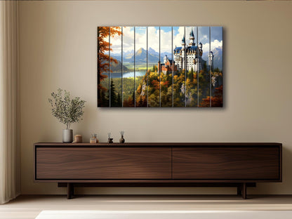 Neuschwanstein Castle Painting | Rustic Wood Wall Art – Natural Wood Print