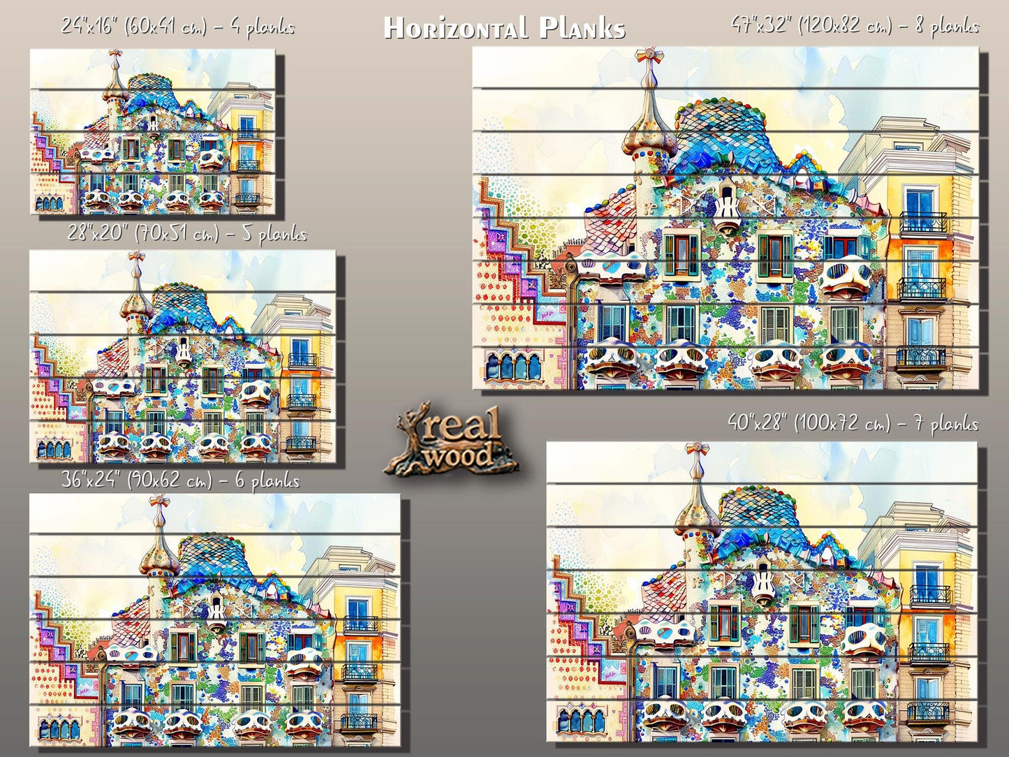 Casa Batlló In Barcelona by Antoni Gaudí Painting Printed on Natural Wood, Barcelona Wall Art, Casa Dels Ossos Print, Wood Wall Art
