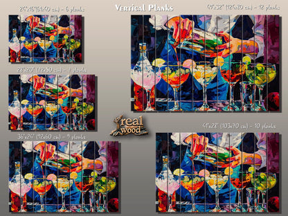 Cocktails Print on Wood, Barman Gift, Cocktail Bar Wall Decor, Cocktails Poster, Party Cocktails Wall Art, Bartender Gift, Wood Wall Art