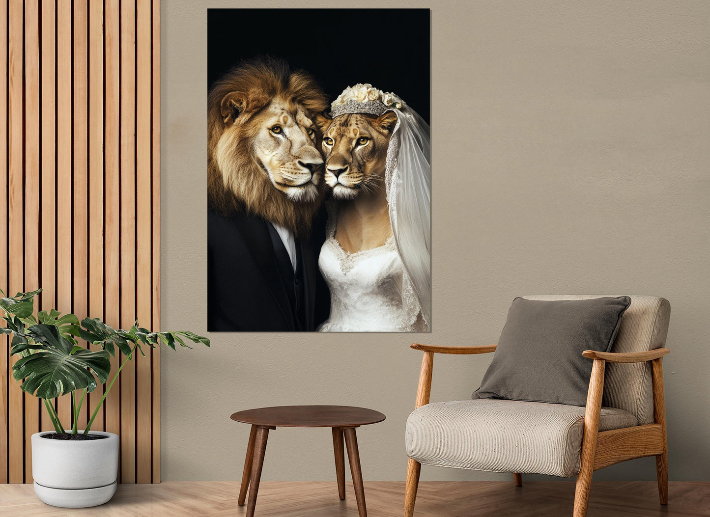 Newlyweds Canvas Print – Lion Couple Poster | Framed Canvas Art, Ready to Hang
