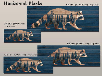 Raccoon Wall Art – Rustic Woodland Forest Silhouette on Natural Wood Planks