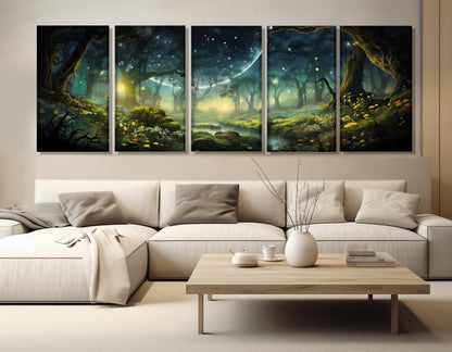Fantasy Forest Canvas Print – Fireflies Wall Art | Gallery Wrapped Cotton Canvas