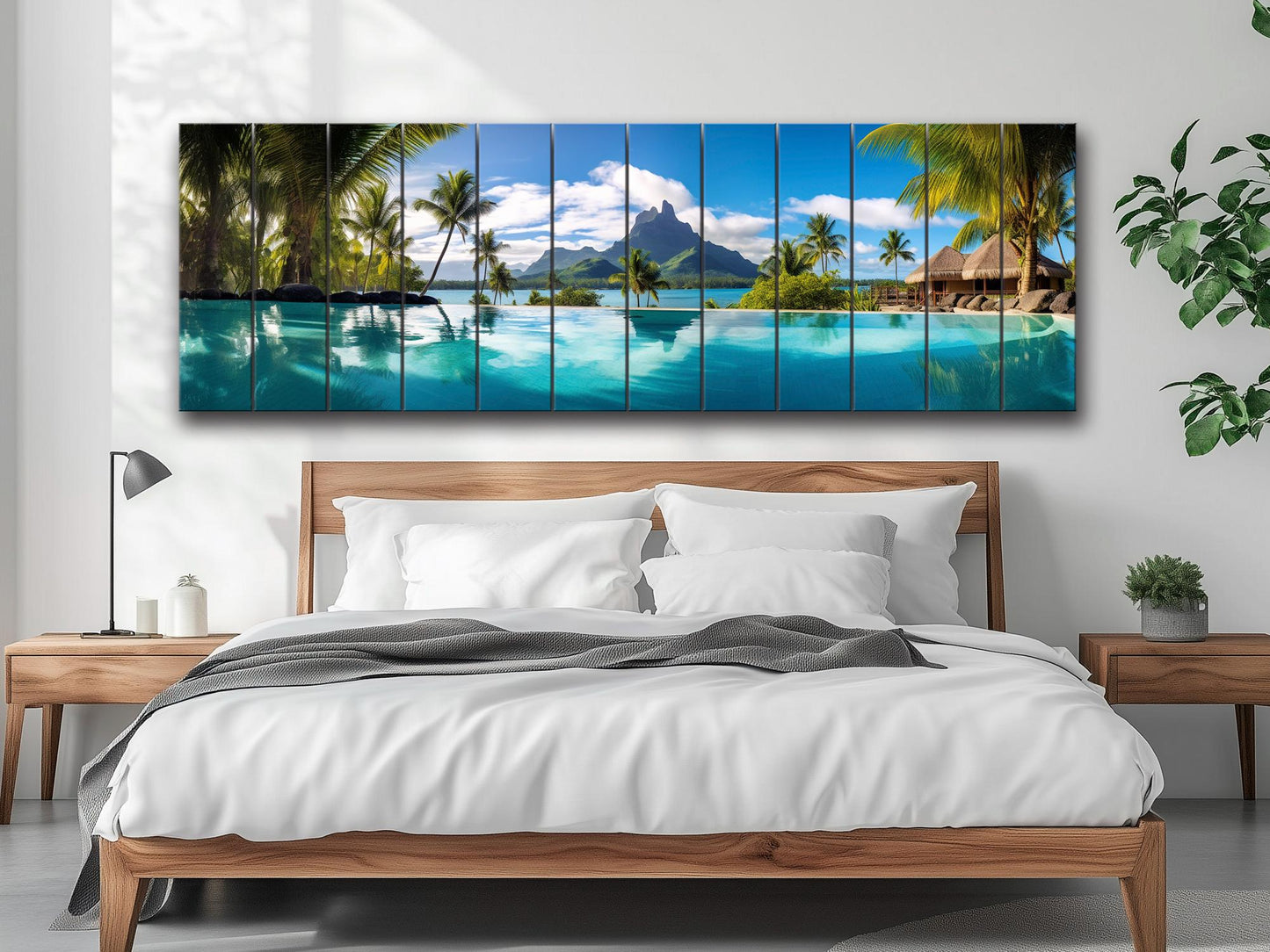 Tropical Wood Wall Art | Bora Bora Painting on UV Printed Natural Wood Plank Art
