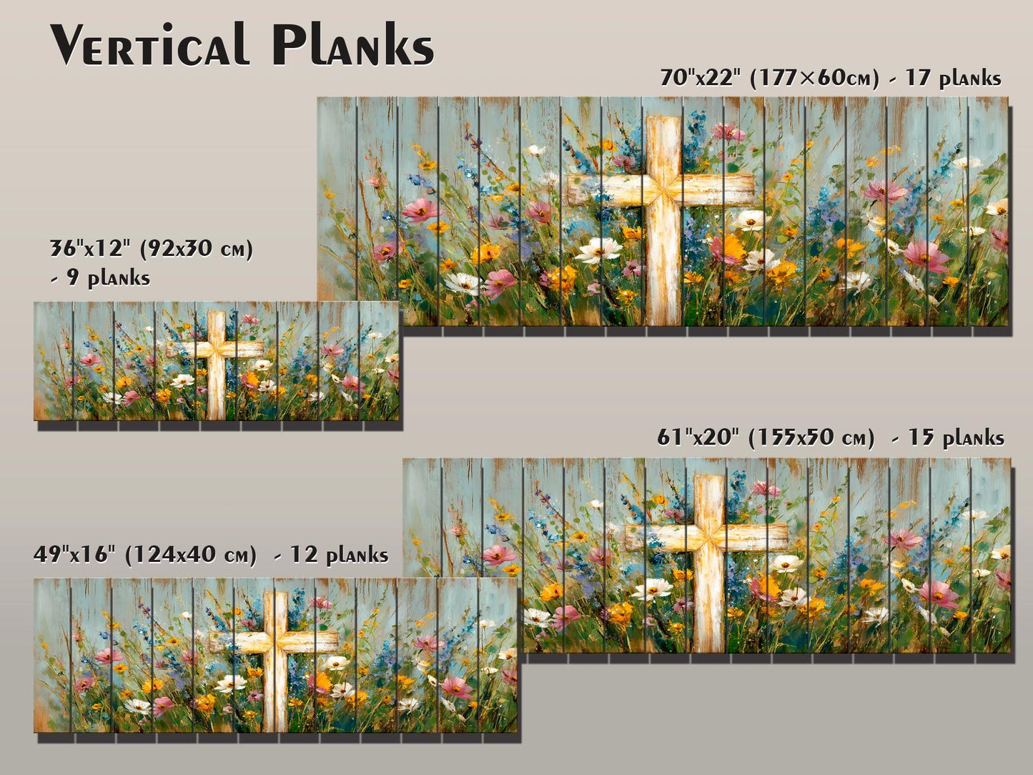 Christian Wood Wall Art – Rustic Cross Painting | Handcrafted Wildflower Wood Plank Artwork