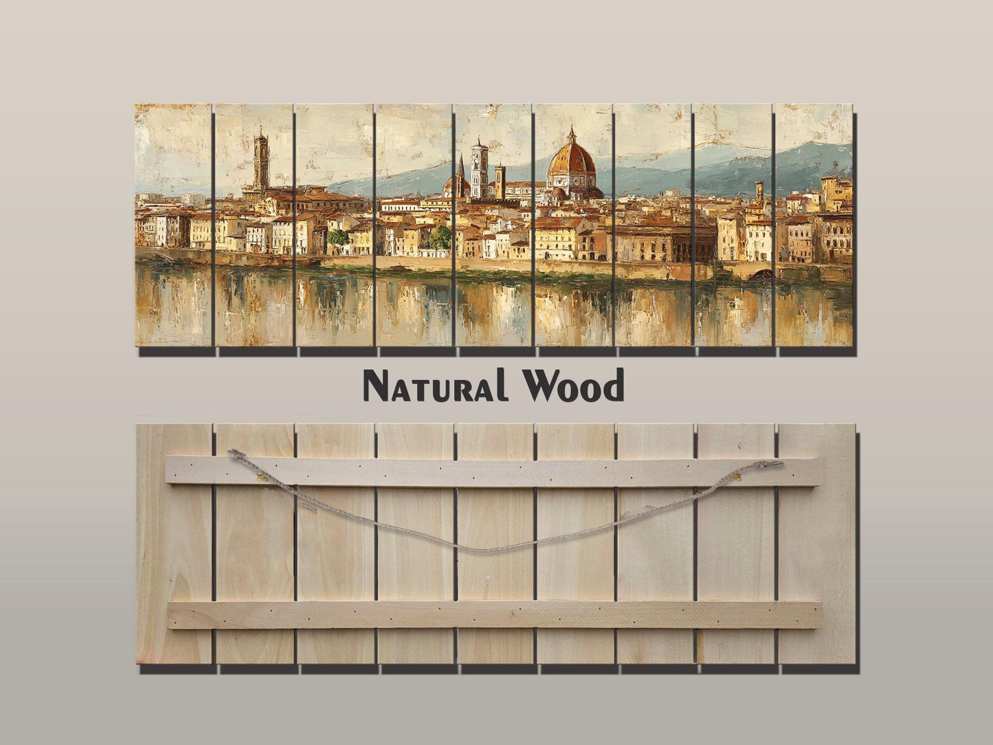Florence Skyline Wood Print – Beige Wall Decor | Italian Cityscape Art On Wooden Hanging