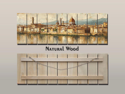 Florence Skyline Wood Print – Beige Wall Decor | Italian Cityscape Art On Wooden Hanging