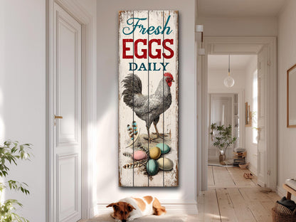 Fresh Eggs Wood Sign – Rustic Kitchen Decor With Distressed Wood Wall Art