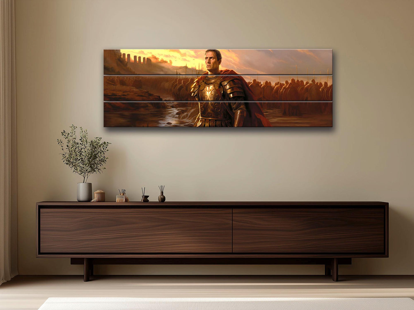 Julius Caesar Wood Print – Roman Wall Art Crossing Rubicon Painting on Wood Planks