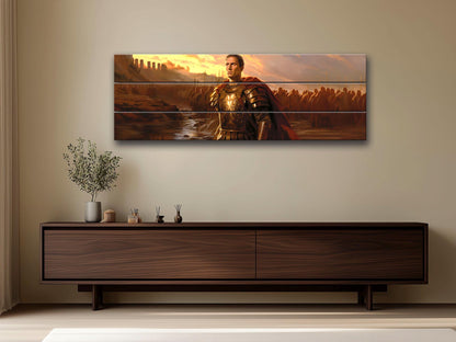 Julius Caesar Wood Print – Roman Wall Art Crossing Rubicon Painting on Wood Planks