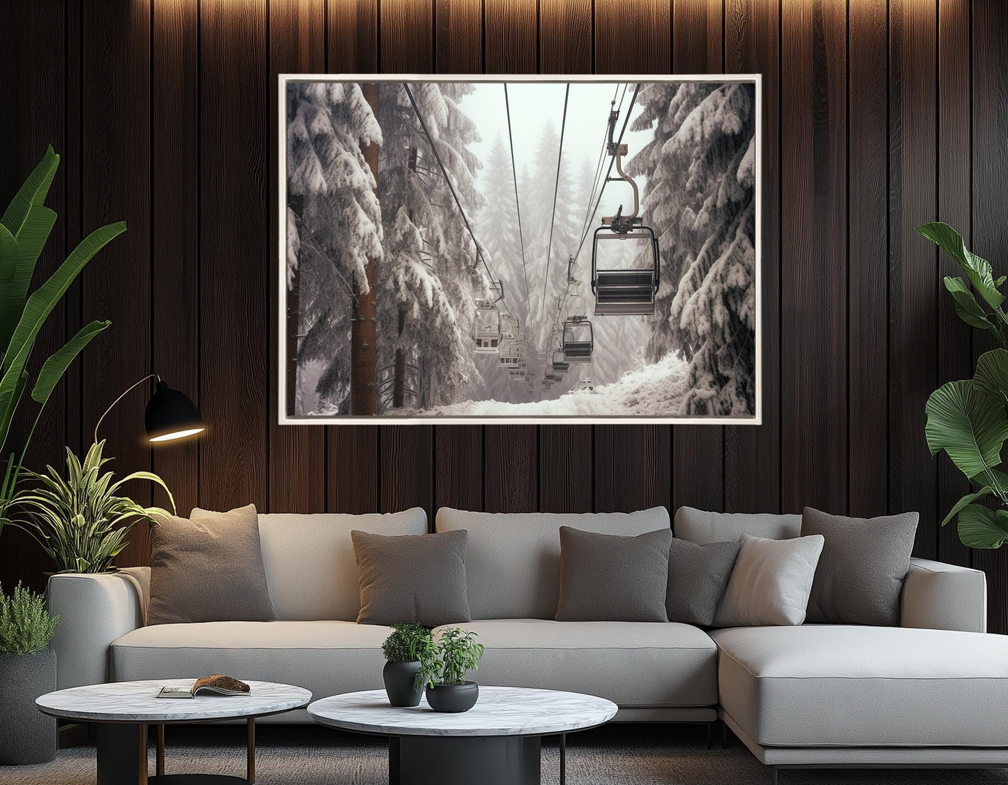 Winter Forest Canvas Print – Scenic Ski Lift Wall Art | Framed Ready to Hang