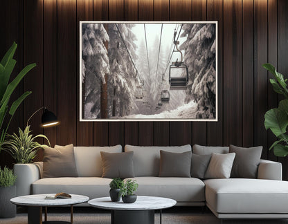 Winter Forest Canvas Print – Scenic Ski Lift Wall Art | Framed Ready to Hang