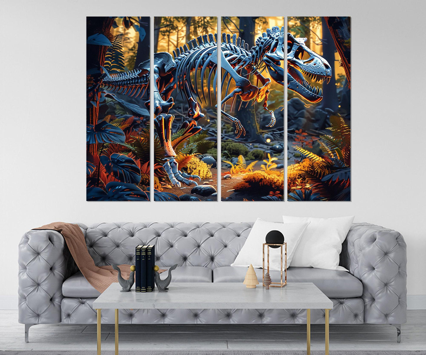 Dinosaur Skeleton Canvas Print, Paleontology Wall Art, Framed and Ready to Hang