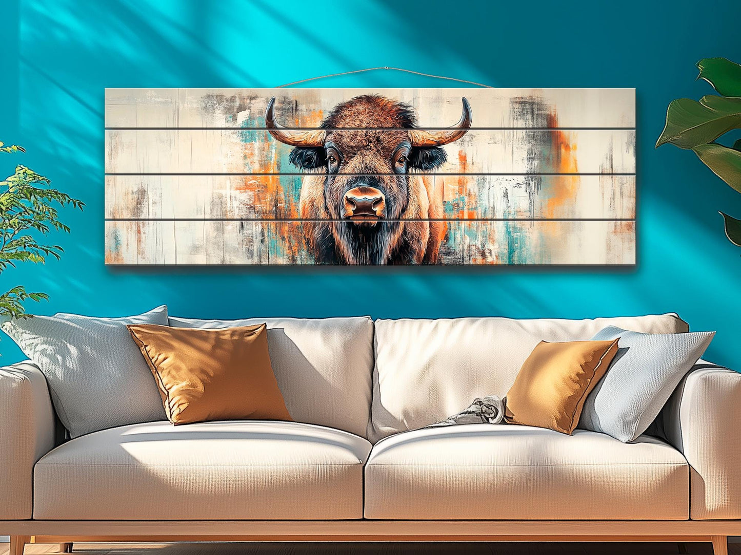 Rustic Wood Wall Art - Bison Print on Wood, Abstract Bison Portrait, Bison Wall Art, Farmhouse Wall Decor, Bison Painting, Bison in Interior