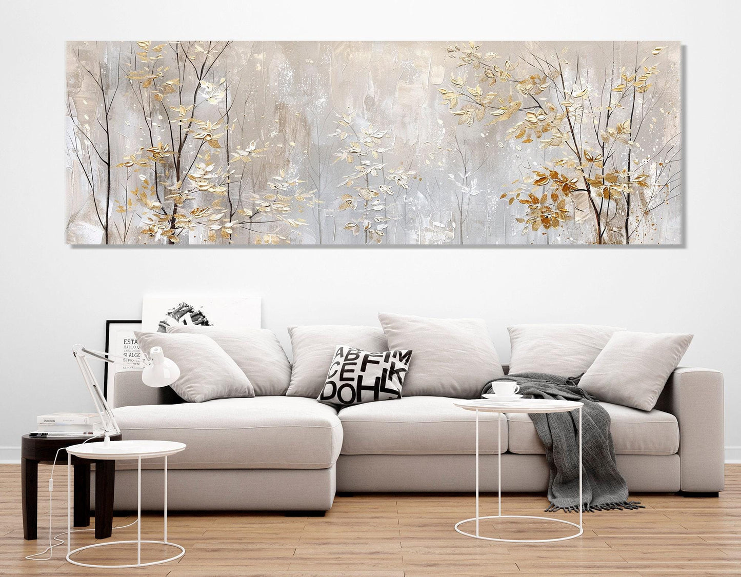 Winter Trees Canvas Print – Golden Leaves Wall Art | Soft Tones Painting, Ready to Hang