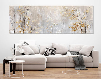 Winter Trees Canvas Print – Golden Leaves Wall Art | Soft Tones Painting, Ready to Hang