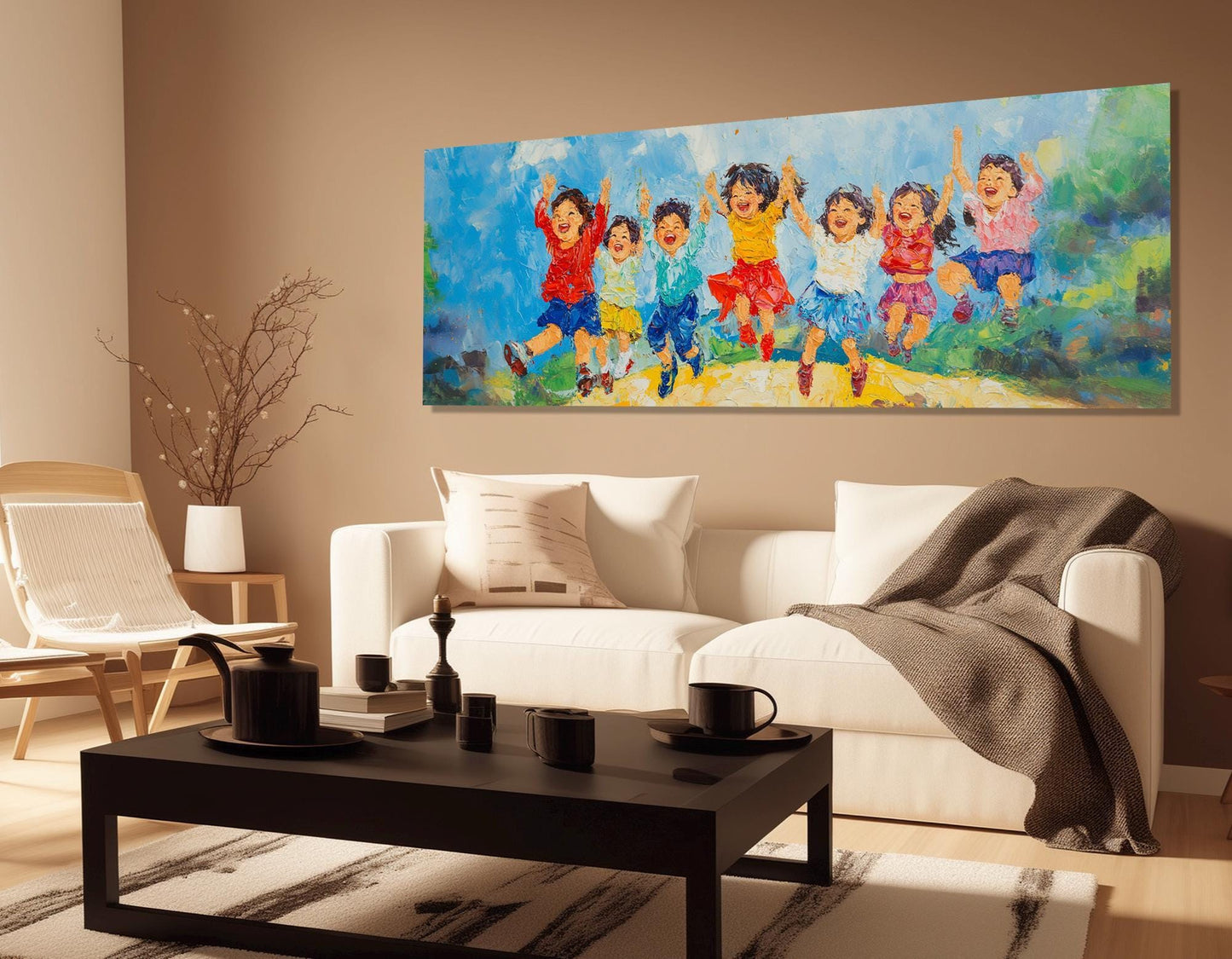 Kids Canvas Wall Art – Joyful Colorful Kids Painting, Framed Canvas Print Ready to Hang