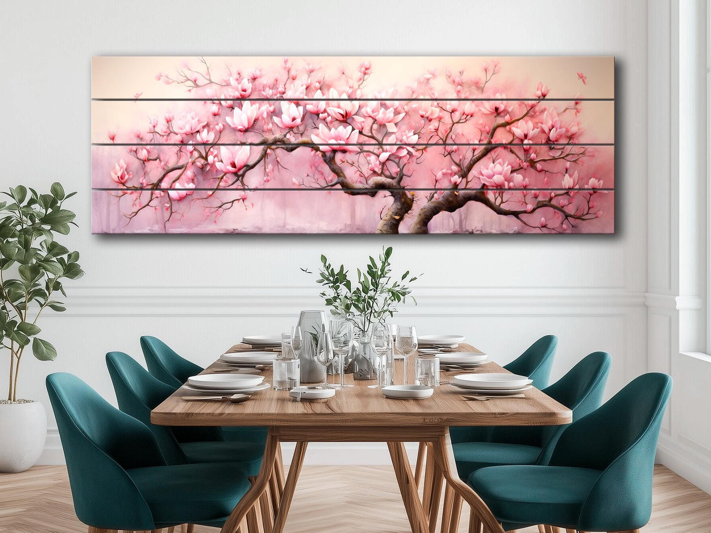 Magnolia Wood Print – Pink Magnolia Decor | Natural Wood Wall Art, Rustic Wooden Plank